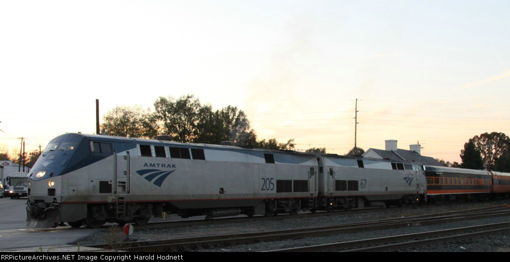 AMTK 205 & 67 lead train 956 out of Raleigh as the sun disappears